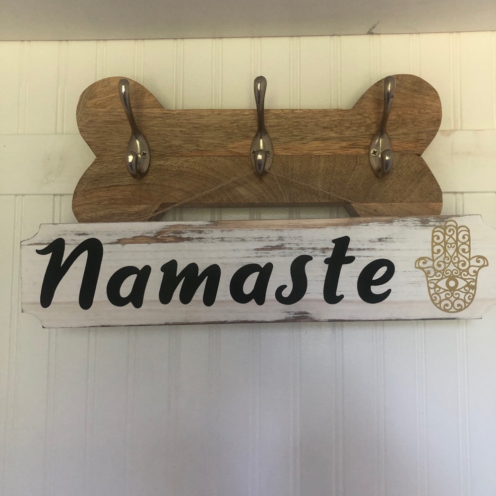 “Namaste” Hamsa hand whitewash farmhouse wood sign